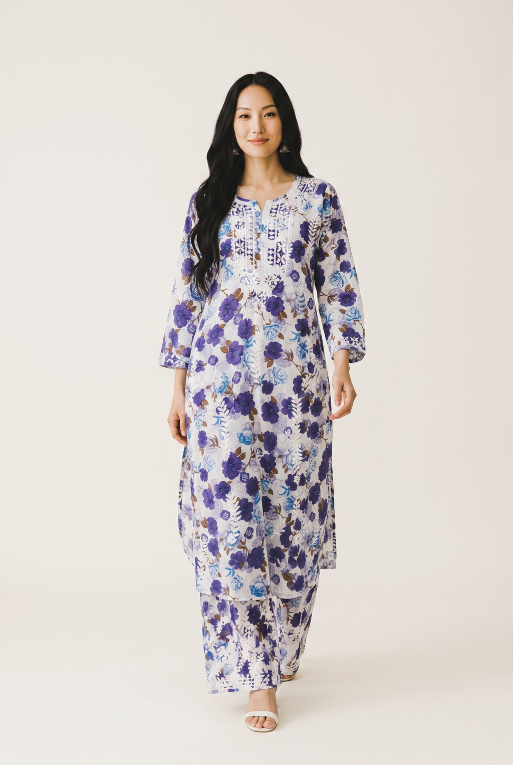 Blue Floral Cotton Kurta Set