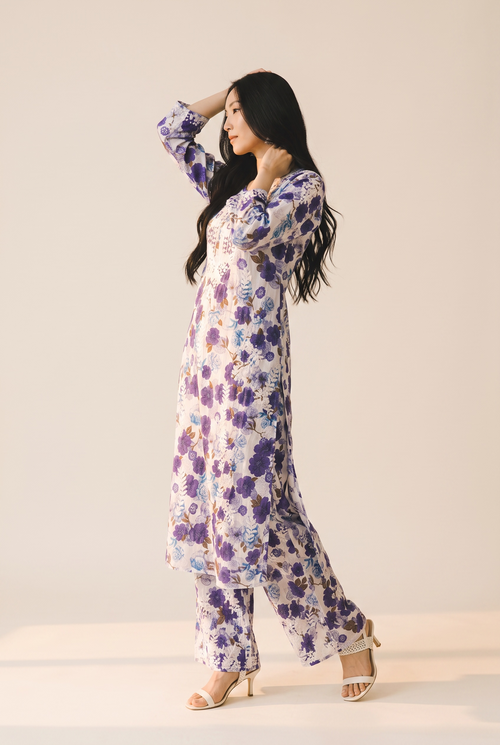 Blue Floral Cotton Kurta Set