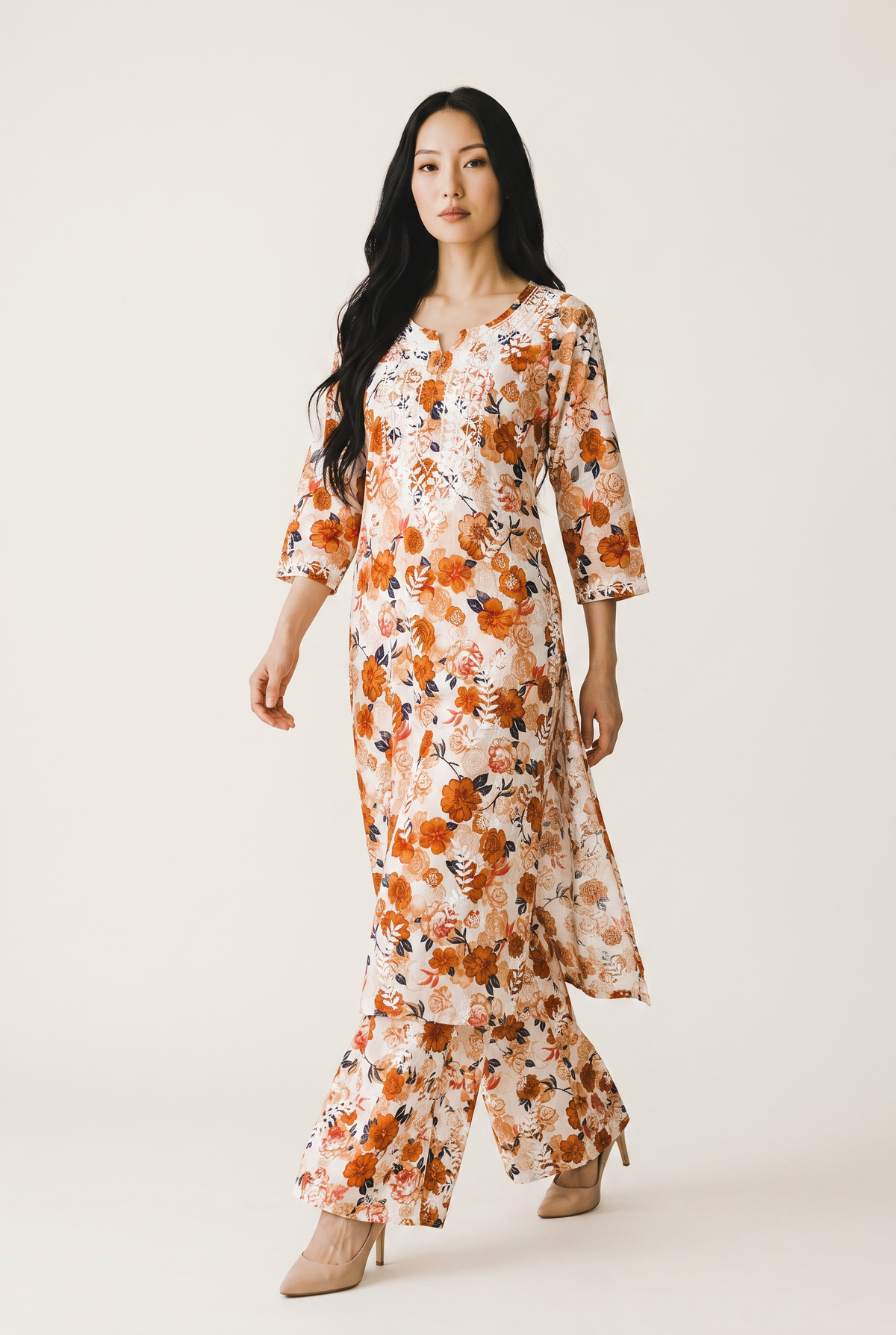 Marigold Floral Cotton Kurta Set