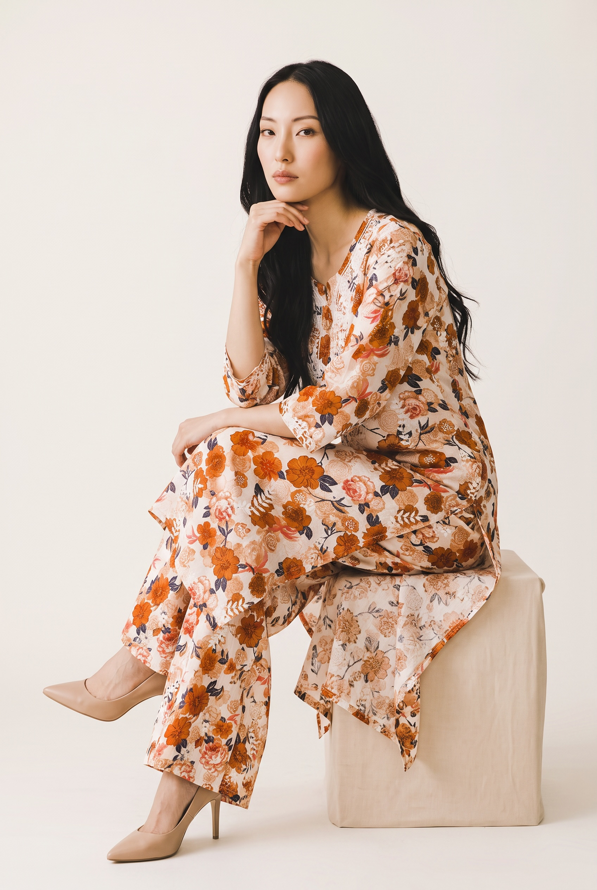 Marigold Floral Cotton Kurta Set