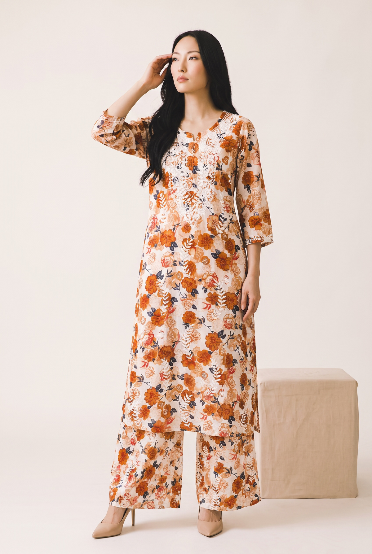 Marigold Floral Cotton Kurta Set
