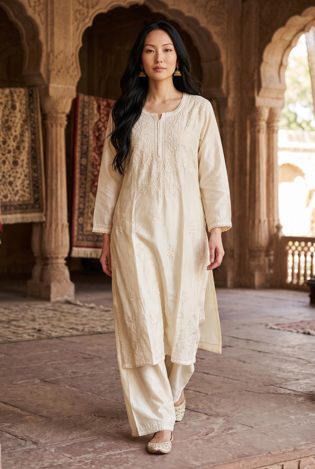 Yellow Chanderi Chikankari Kurta Set