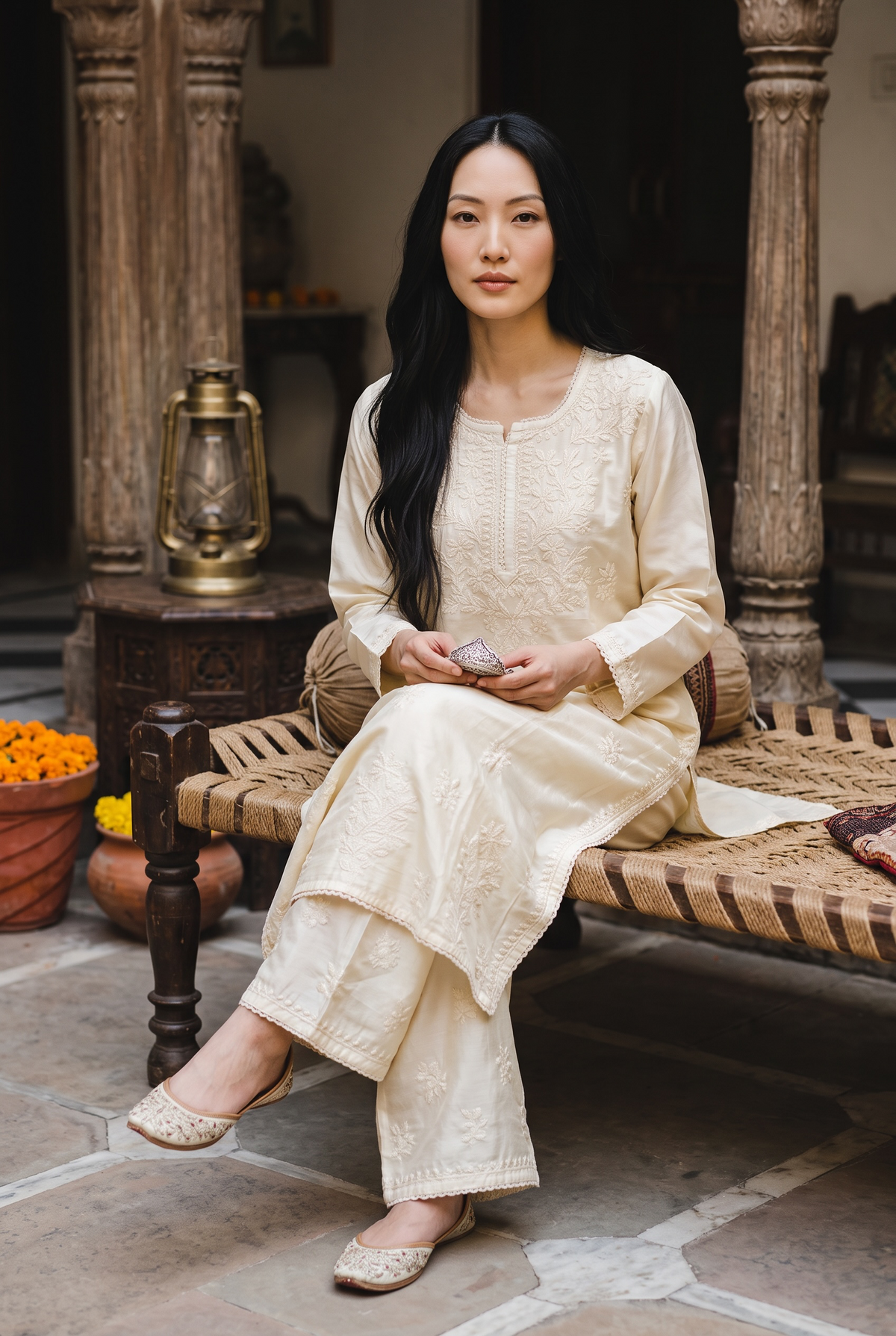 Yellow Chanderi Chikankari Kurta Set
