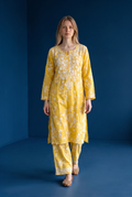 Hand Chikankari Printed Cotton Kurta Palazzo Set