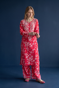 Hand Chikankari Printed Cotton Kurta Palazzo Set