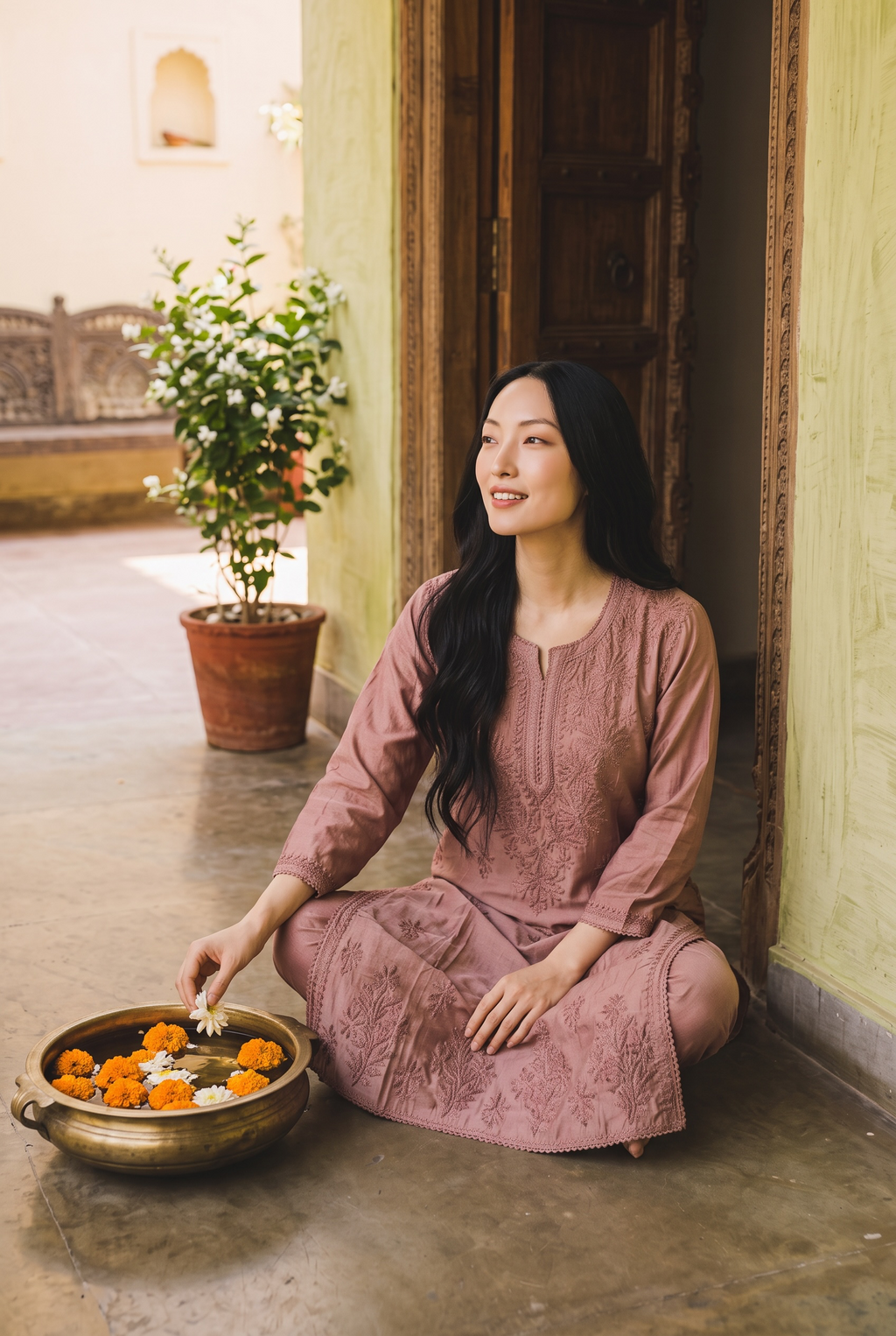 Brown Chanderi Chikankari Kurta Set