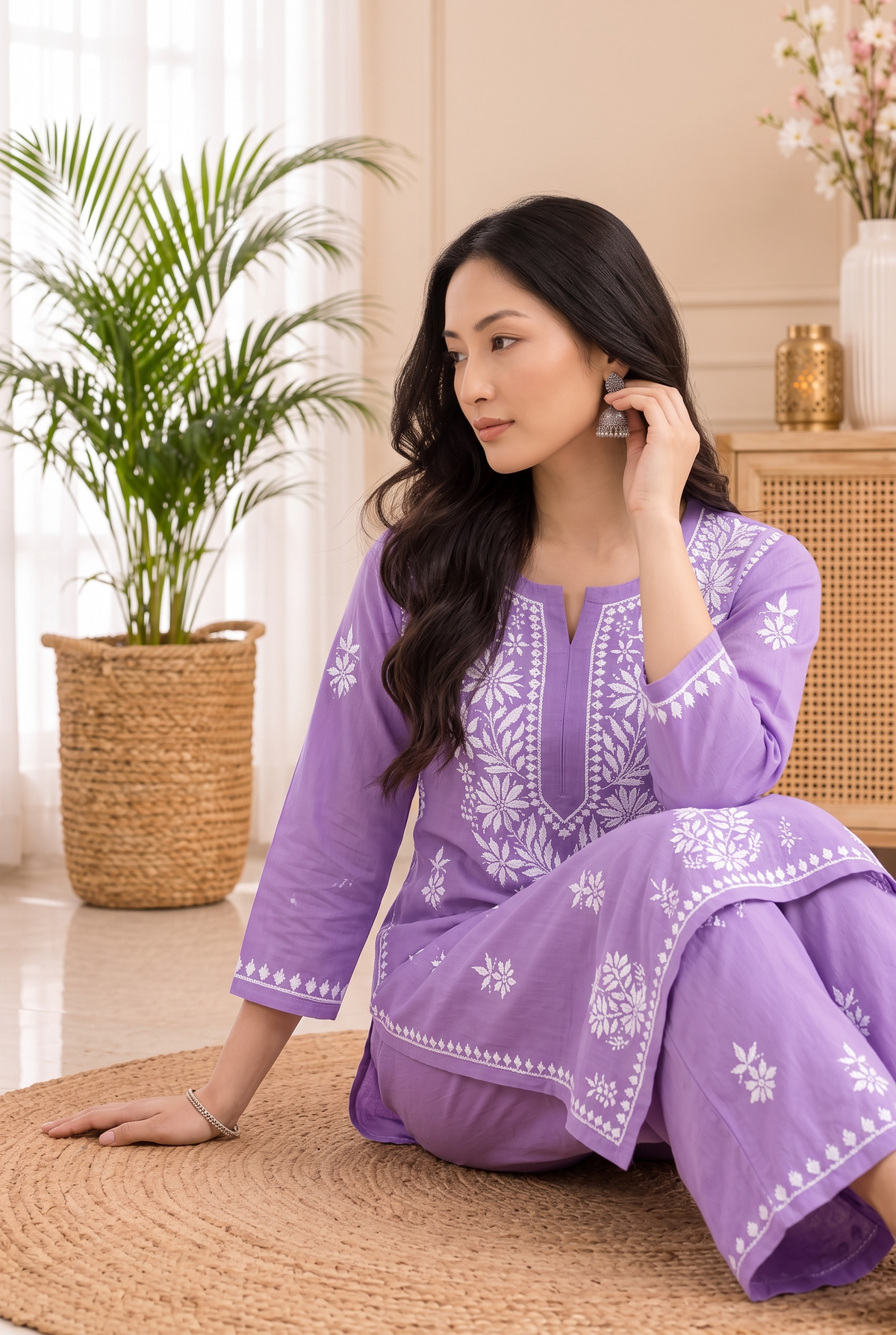 Hand Chikankari Rayon Kurta Palazzo Set