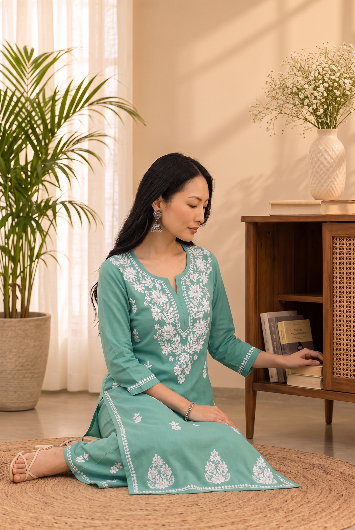 Hand Chikankari Rayon Kurta Palazzo Set