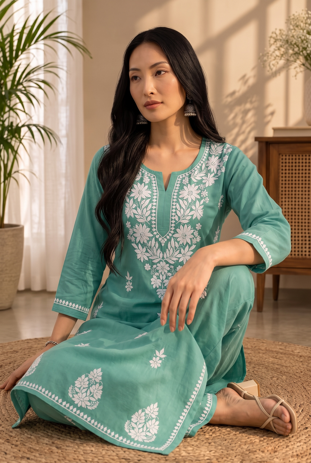 Hand Chikankari Rayon Kurta Palazzo Set