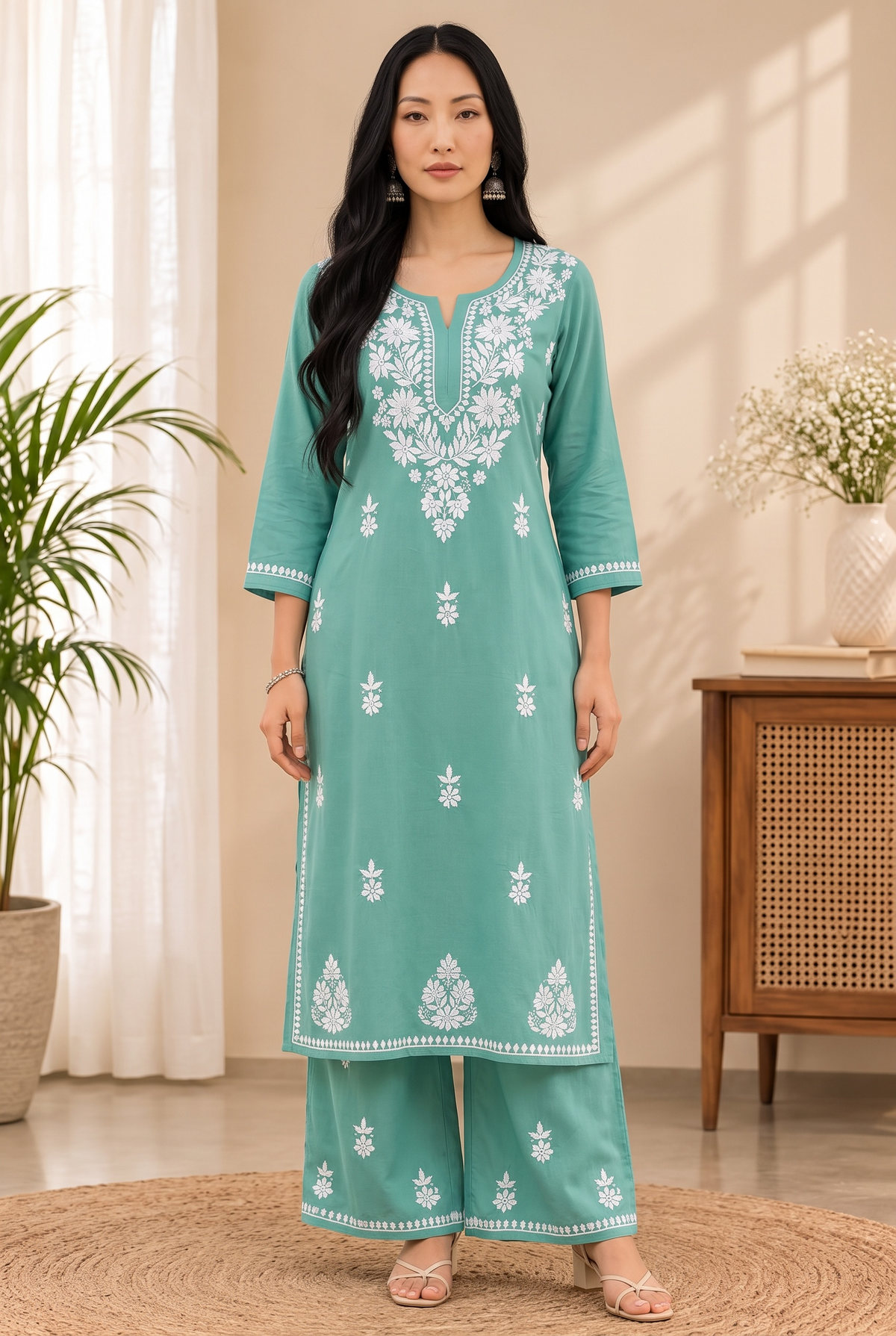 Hand Chikankari Rayon Kurta Palazzo Set