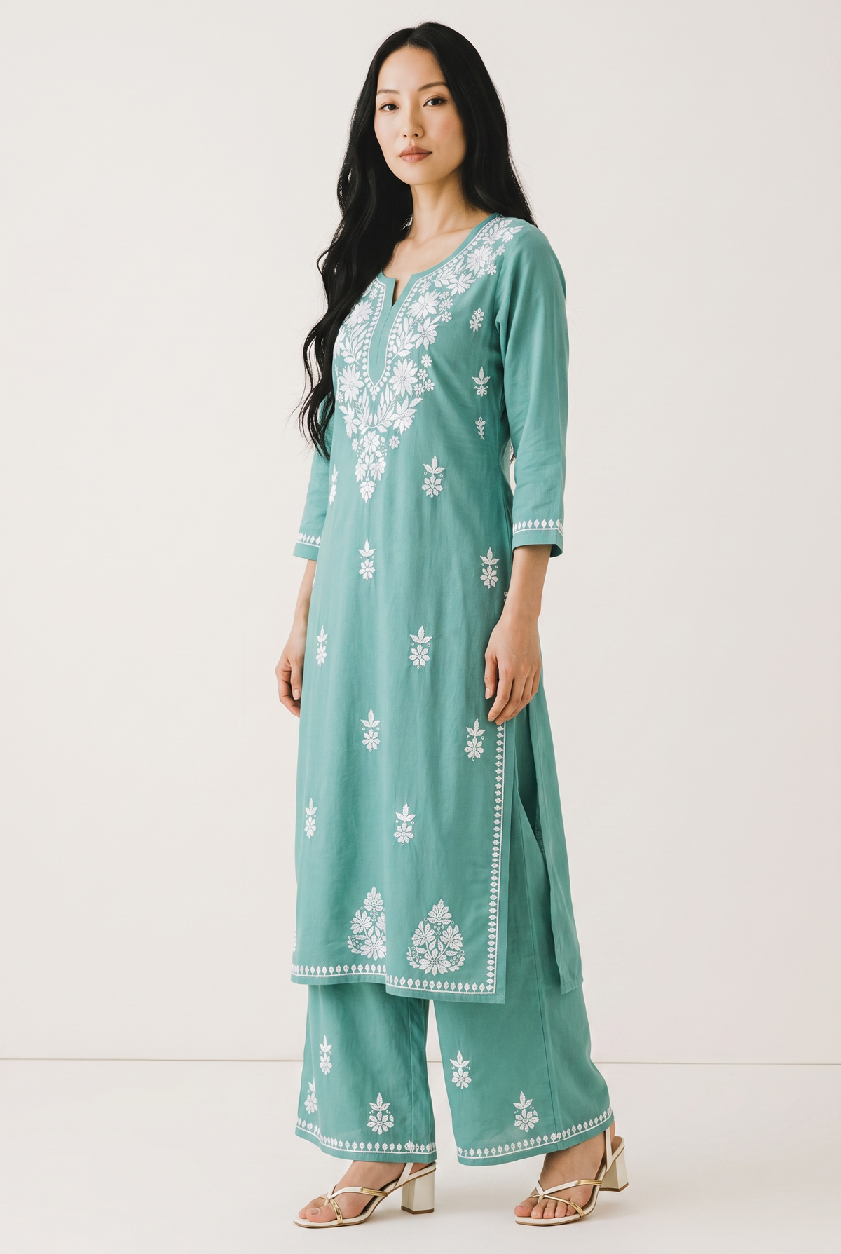 Hand Chikankari Rayon Kurta Palazzo Set