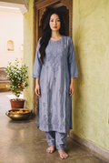 Powder Blue Chanderi Chikankari Kurta Set