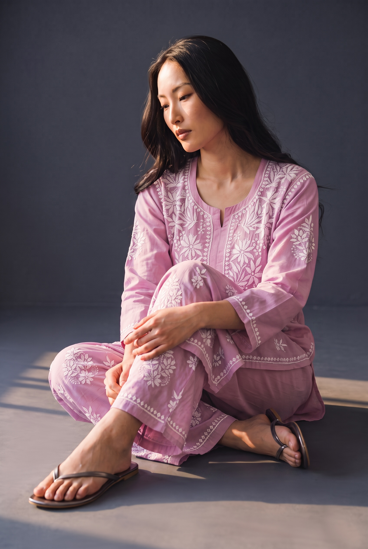 Hand Chikankari Rayon Kurta Palazzo Set