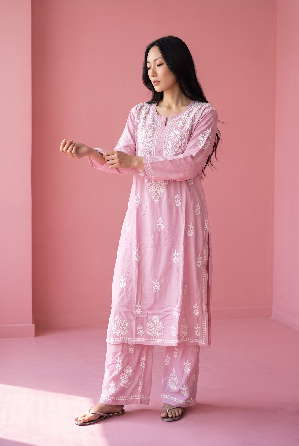 Hand Chikankari Rayon Kurta Palazzo Set