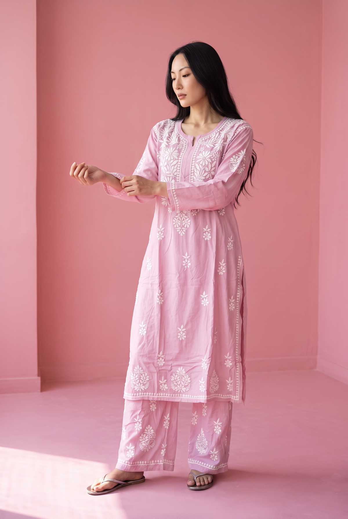 Hand Chikankari Rayon Kurta Palazzo Set