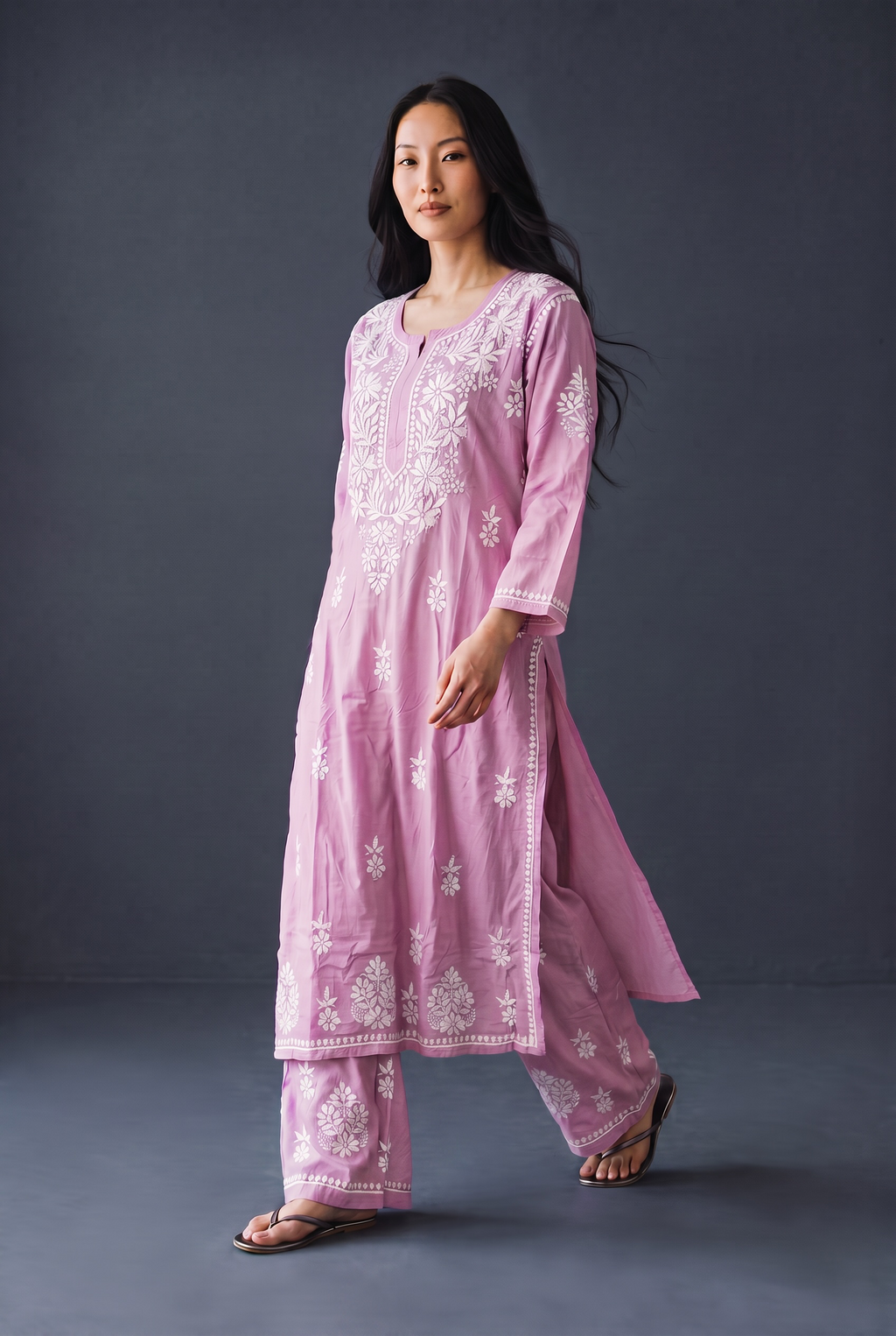 Hand Chikankari Rayon Kurta Palazzo Set
