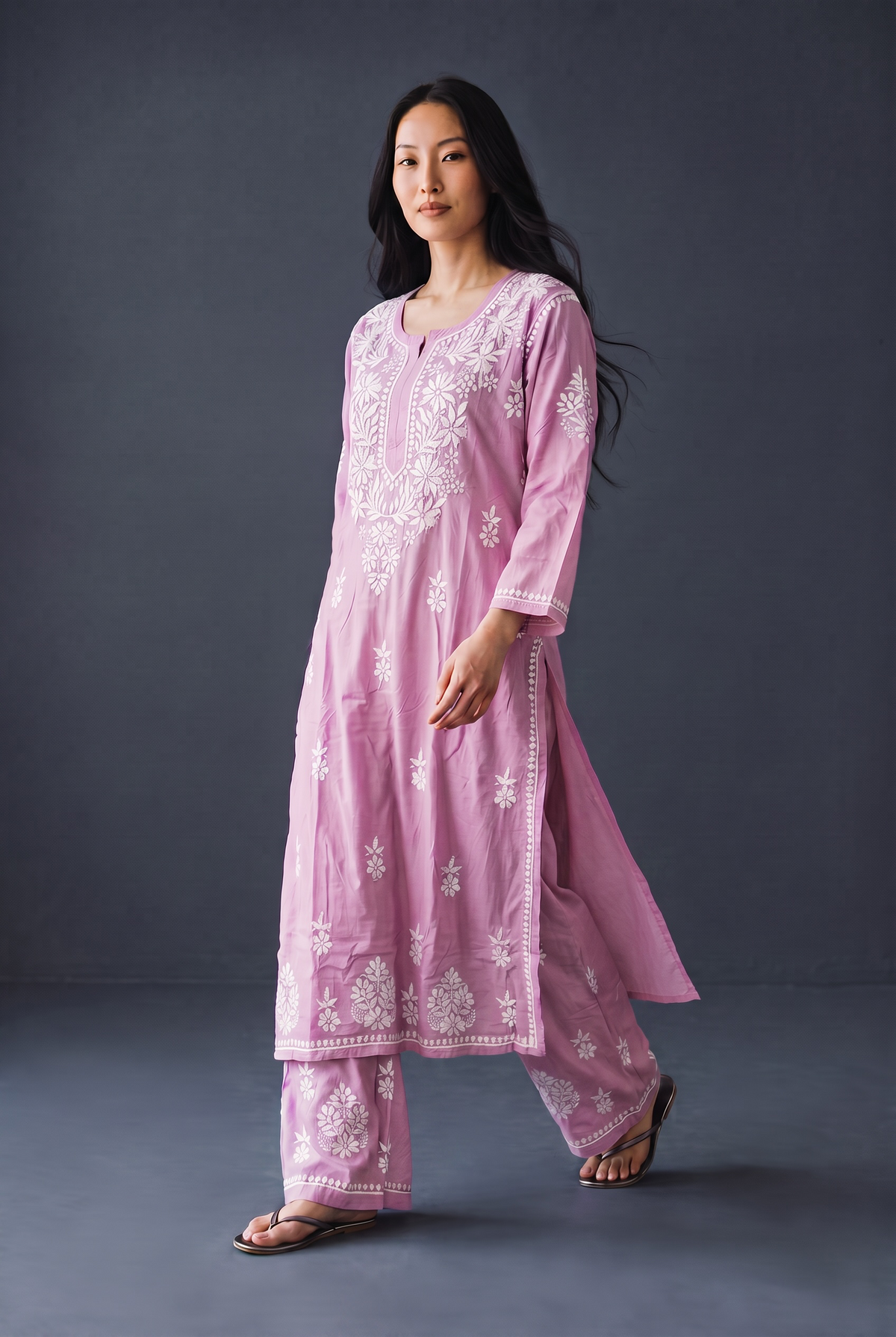 Hand Chikankari Rayon Kurta Palazzo Set
