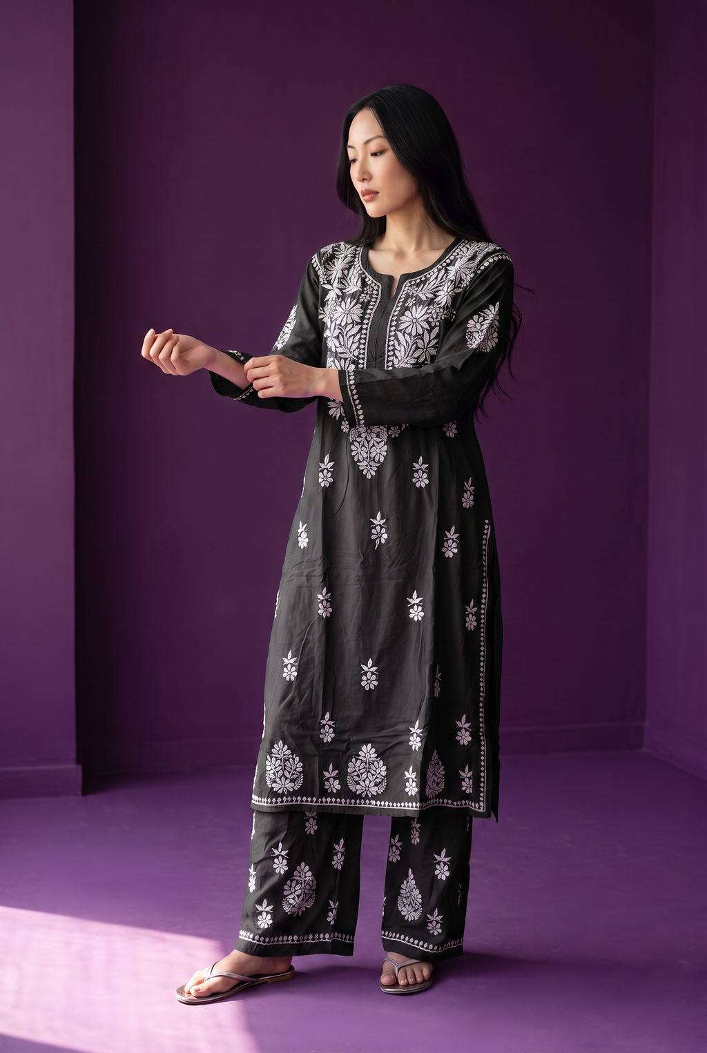 Hand Chikankari Rayon Kurta Palazzo Set