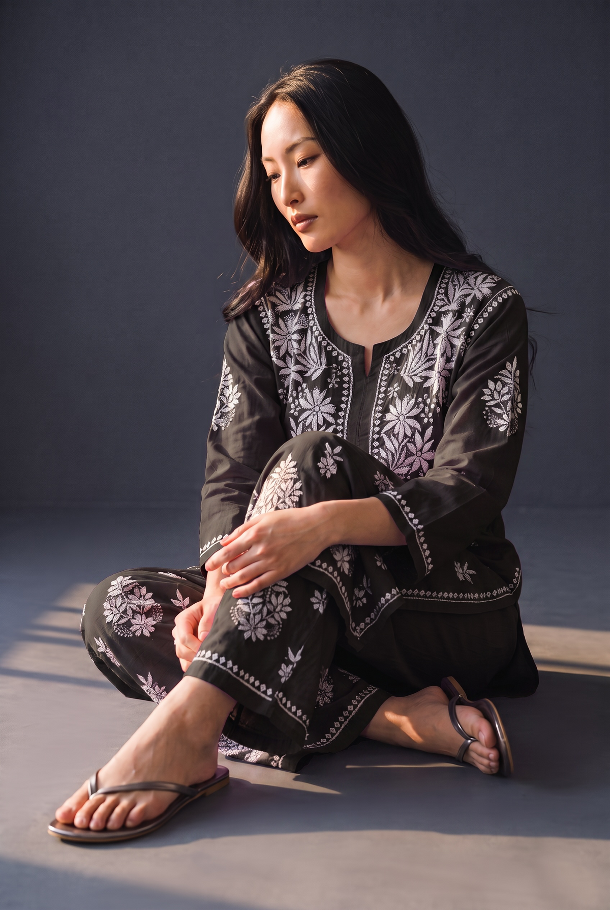 Hand Chikankari Rayon Kurta Palazzo Set