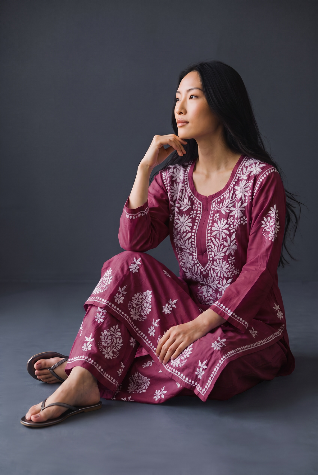 Hand Chikankari Rayon Kurta Palazzo Set