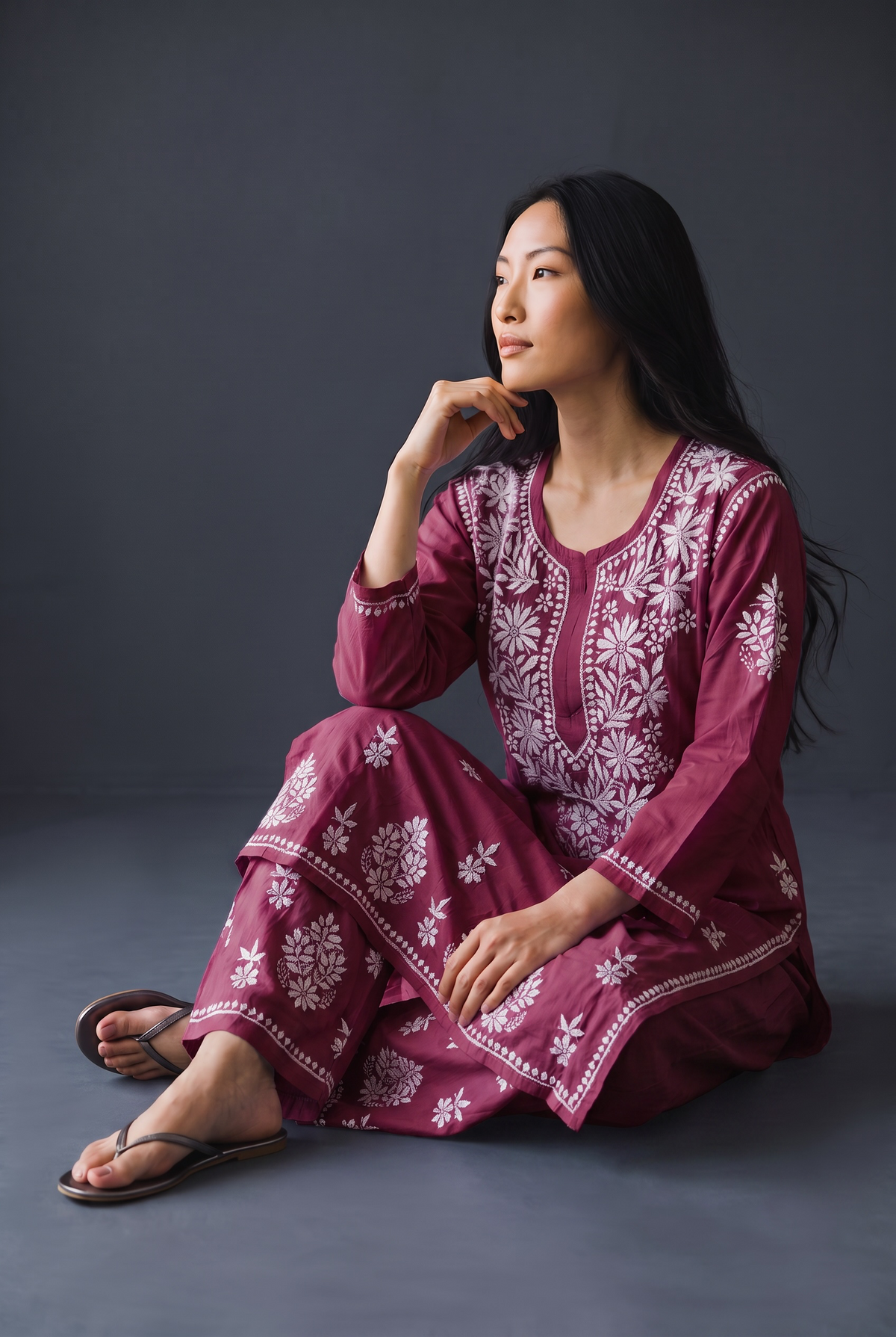 Hand Chikankari Rayon Kurta Palazzo Set