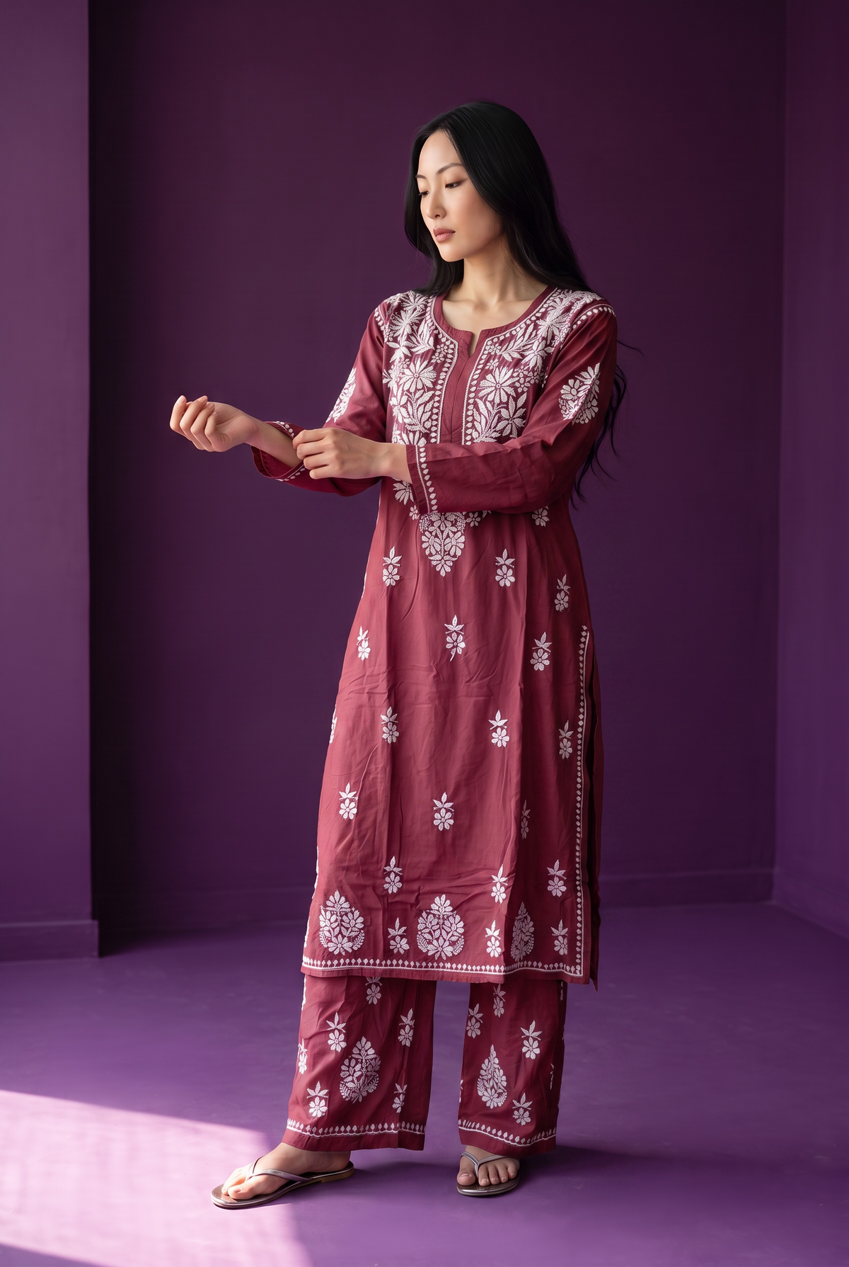 Hand Chikankari Rayon Kurta Palazzo Set