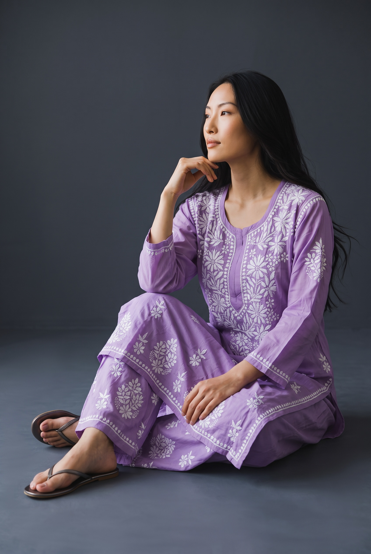 Hand Chikankari Rayon Kurta Palazzo Set
