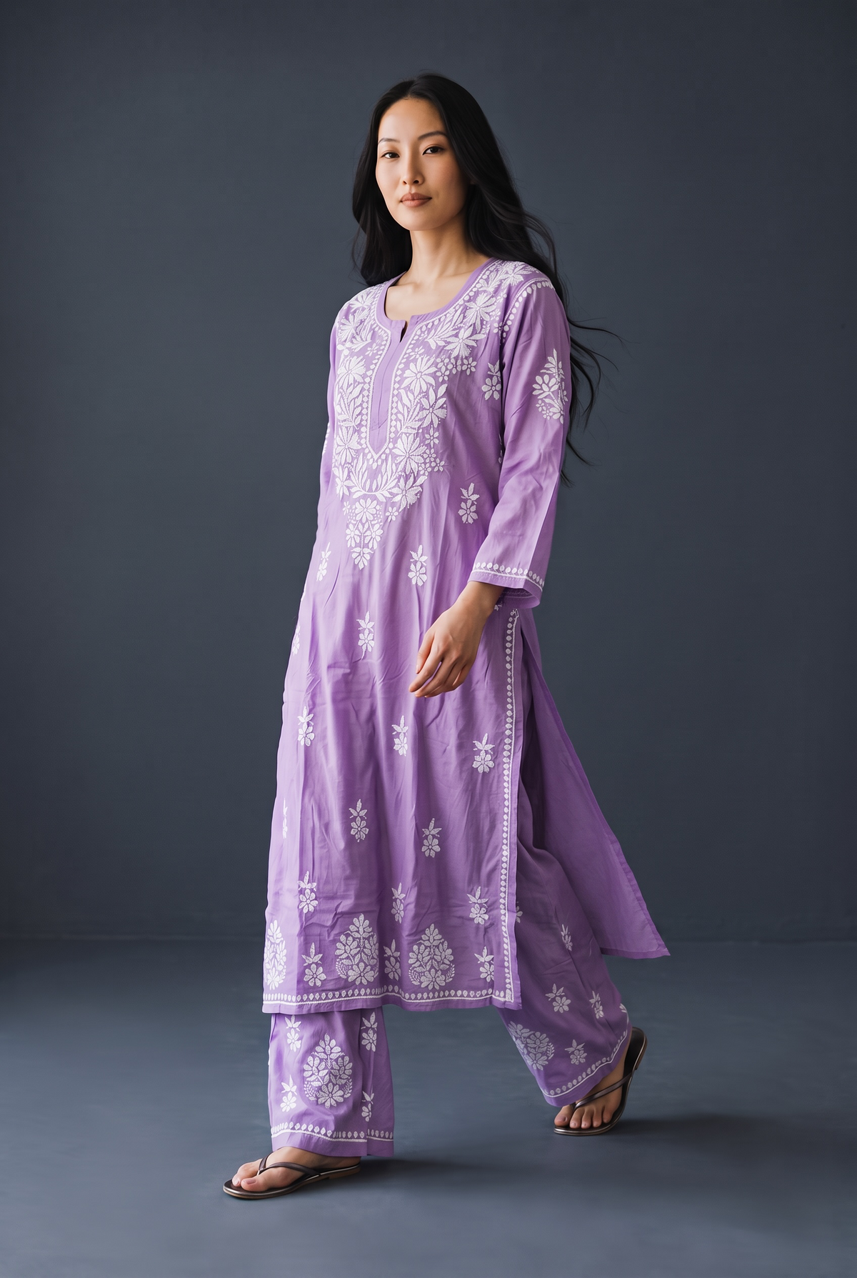 Hand Chikankari Rayon Kurta Palazzo Set
