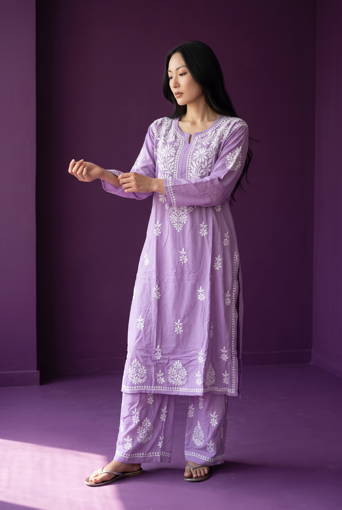 Hand Chikankari Rayon Kurta Palazzo Set