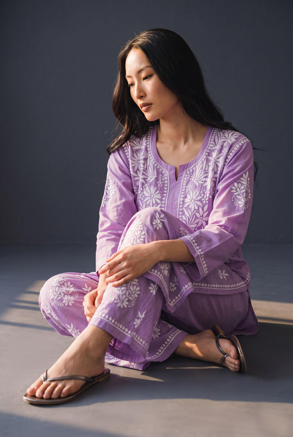 Hand Chikankari Rayon Kurta Palazzo Set