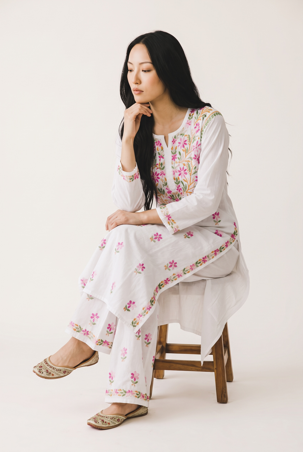 Gulnaar Premium Rayon Hand Chikankari Kurta Palazzo Set