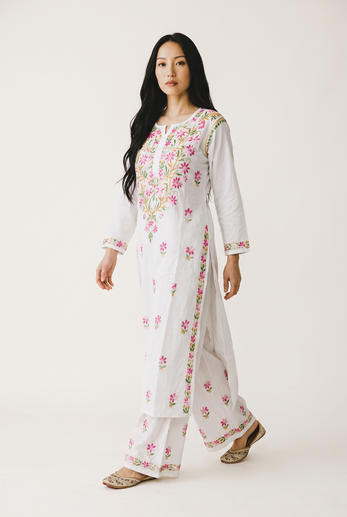 Gulnaar Premium Rayon Hand Chikankari Kurta Palazzo Set