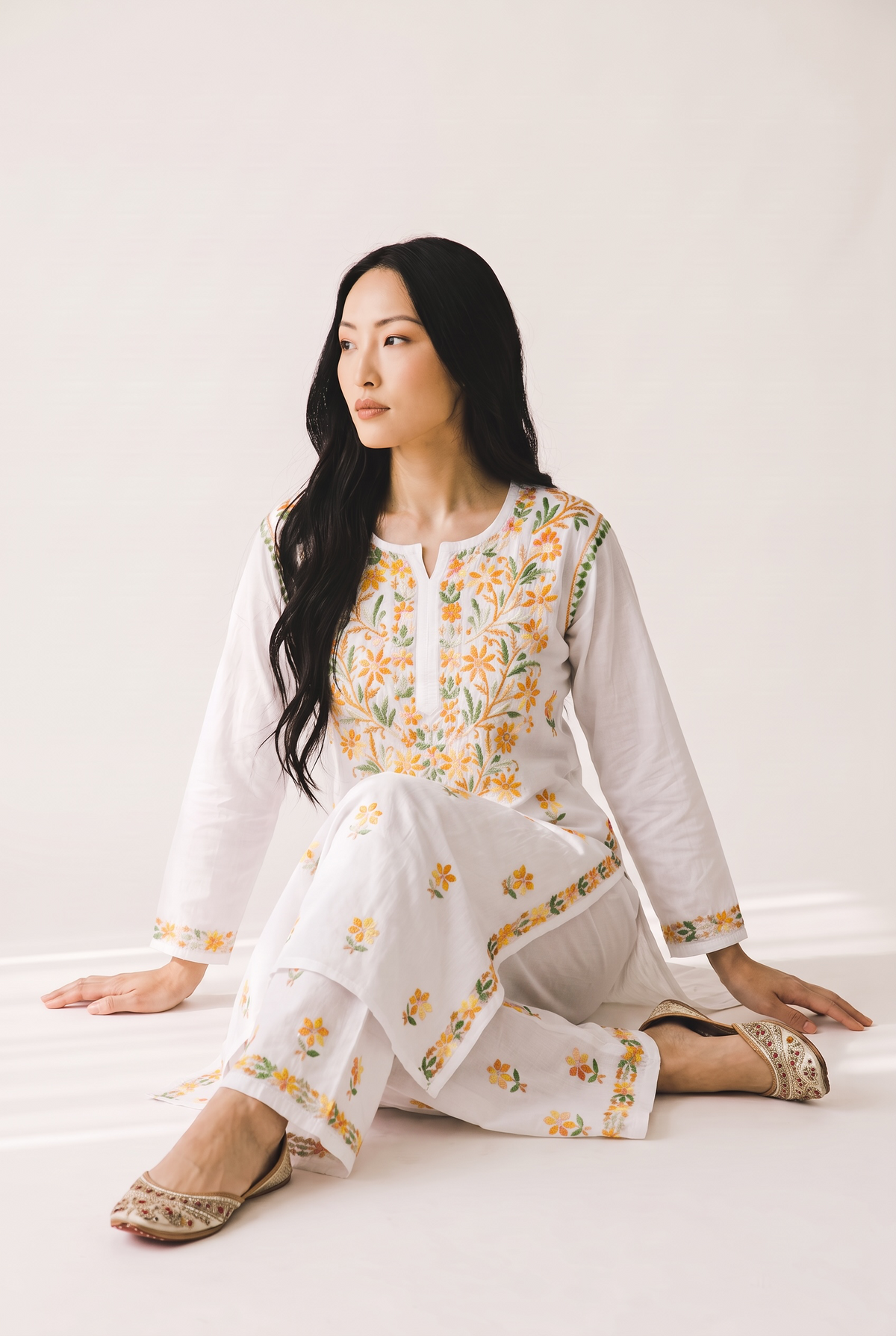 Gulnaar Premium Rayon Hand Chikankari Kurta Palazzo Set