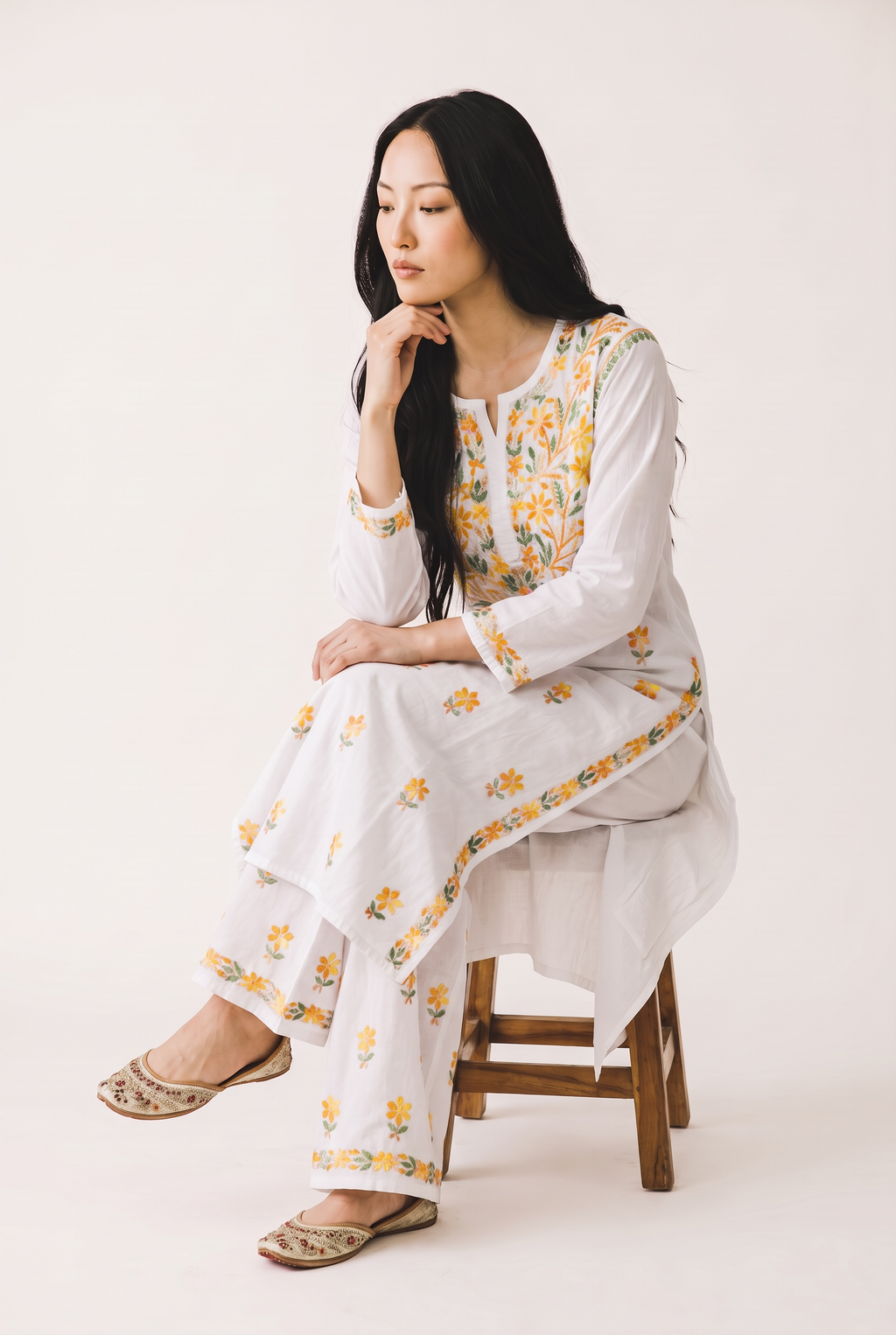 Gulnaar Premium Rayon Hand Chikankari Kurta Palazzo Set
