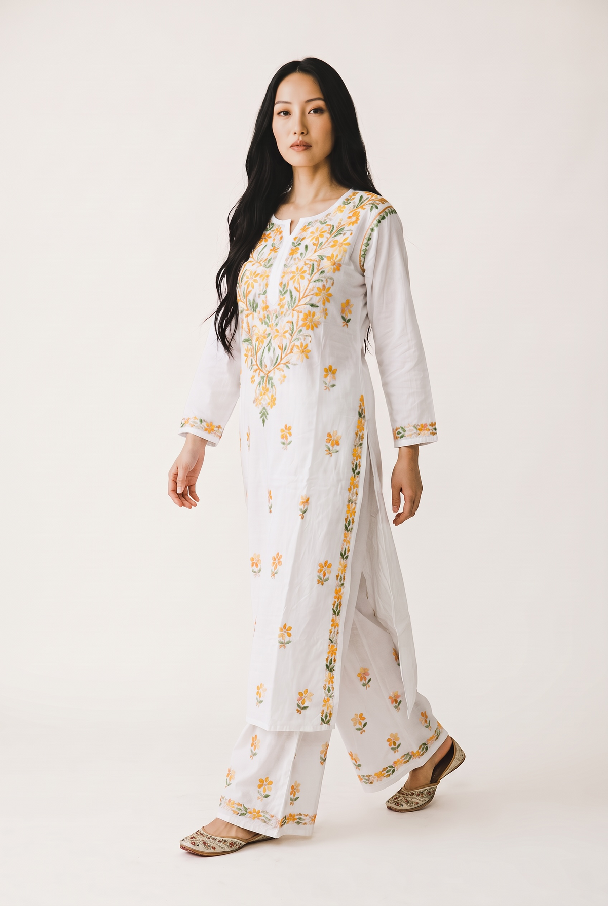 Gulnaar Premium Rayon Hand Chikankari Kurta Palazzo Set